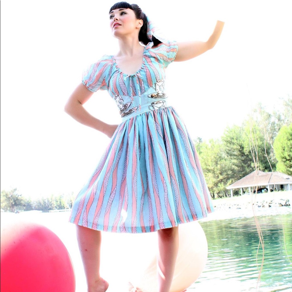 PerfectPear Octopus Tentacles Stripe Peasant Dress